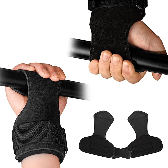 INDIAHUNK® Power Grips Weight Lifting Gloves – Full Leather, Heavy-Duty with Padded Wrist Wraps & Adjustable Grip Hooks for Gym, Deadlifts & Bodybuilding