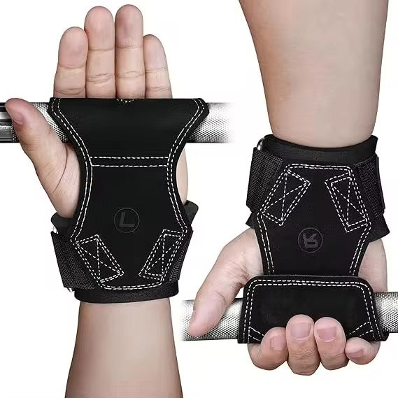 INDIAHUNK® Power Grips Weight Lifting Gloves – Full Leather, Heavy-Duty with Padded Wrist Wraps & Adjustable Grip Hooks for Gym, Deadlifts & Bodybuilding