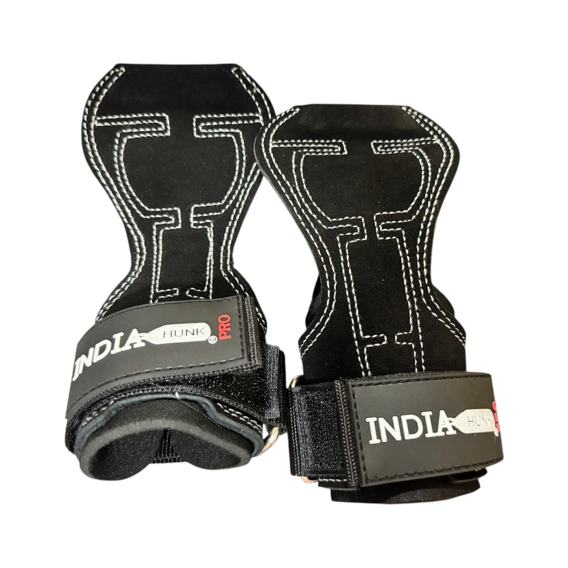 INDIAHUNK® Power Grips Weight Lifting Gloves – Full Leather, Heavy-Duty with Padded Wrist Wraps & Adjustable Grip Hooks for Gym, Deadlifts & Bodybuilding