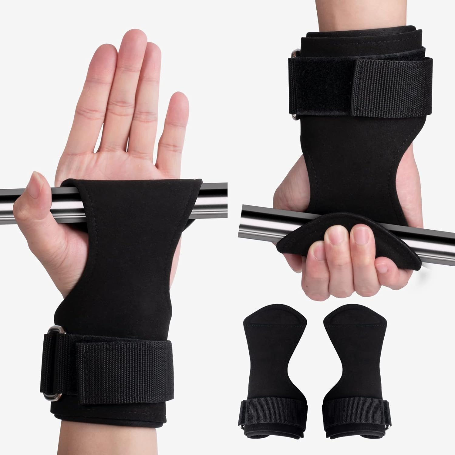 INDIAHUNK® Power Grips Weight Lifting Gloves – Full Leather, Heavy-Duty with Padded Wrist Wraps & Adjustable Grip Hooks for Gym, Deadlifts & Bodybuilding