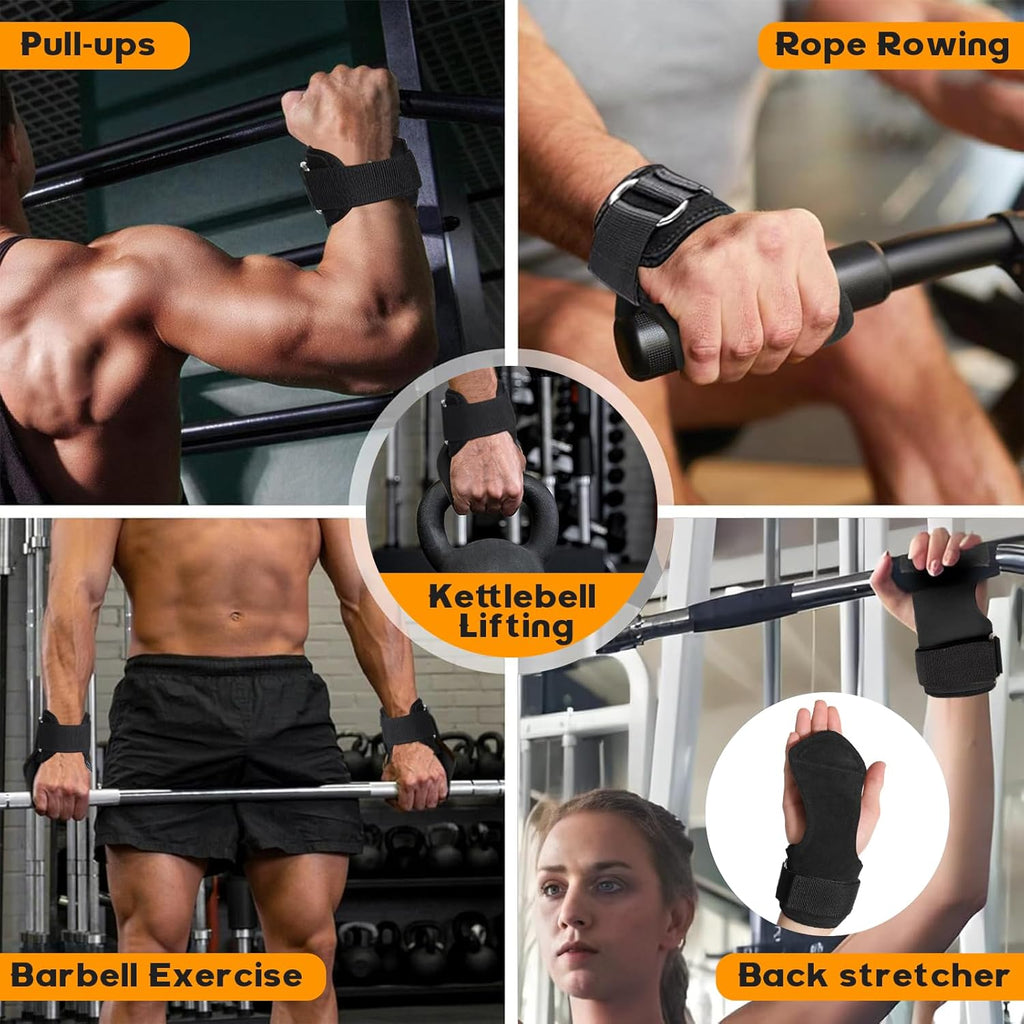 INDIAHUNK® Power Grips Weight Lifting Gloves – Heavy-Duty Gym Gloves with Padded Wrist Wraps & Adjustable Steel Grip Hooks for Deadlifts, Pull-ups & Bodybuilding