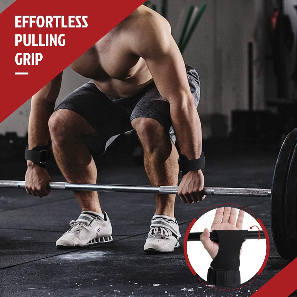 INDIAHUNK® Power Grips Weight Lifting Gloves – Heavy-Duty Strap Alternative with Neoprene Padded Wrist Wraps, Adjustable Grip Hooks for Deadlifts, Bodybuilding & Pro Workouts
