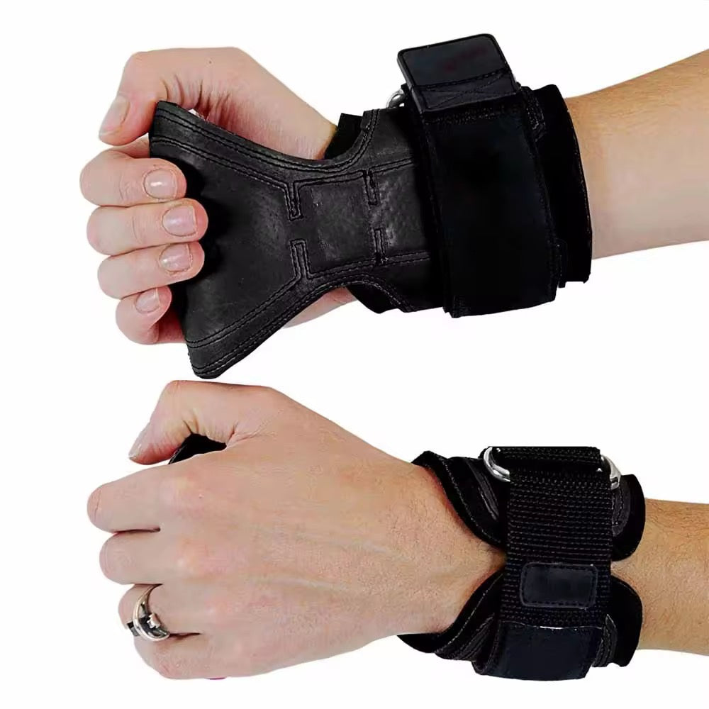INDIAHUNK® Power Grips Weight Lifting Gloves – Full Leather, Heavy-Duty with Padded Wrist Wraps & Adjustable Grip Hooks for Gym, Deadlifts & Bodybuilding