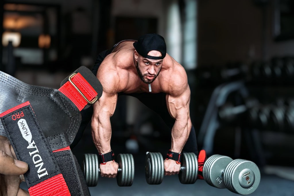 INDIAHUNK® Power Grips Weight Lifting Gloves – Heavy-Duty Strap Alternative with Neoprene Padded Wrist Wraps, Adjustable Grip Hooks for Deadlifts, Bodybuilding & Pro Workouts