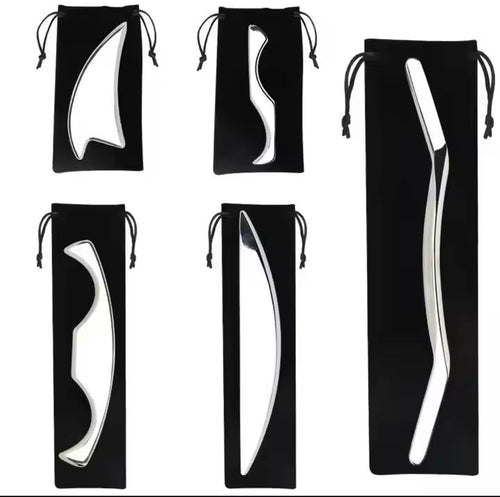 Gua Sha Tool Set of 5 – Natural Stone Massage Tools for Face & Body, Skin Lifting, Lymphatic Drainage & Relaxation