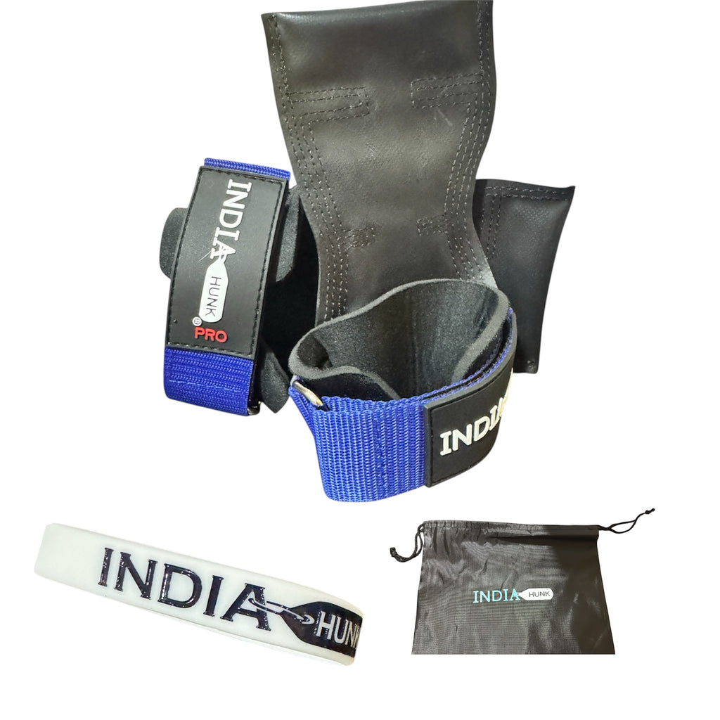 INDIAHUNK® Power Grips Weight Lifting Gloves – Heavy-Duty Gym Gloves with Padded Wrist Wraps & Adjustable Grip Hooks for Deadlifts, Pull-Ups & Bodybuilding
