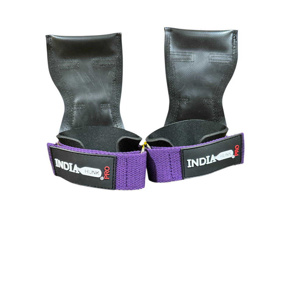 INDIAHUNK® Power Grips Weight Lifting Gloves – Heavy-Duty Gym Gloves with Padded Wrist Wraps & Adjustable Grip Hooks for Deadlifts, Pull-Ups & Bodybuilding ( purple )